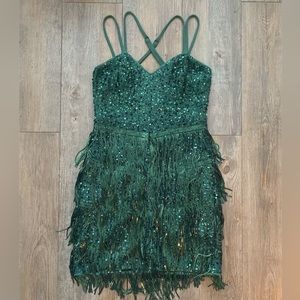 Green sequin fringe dress